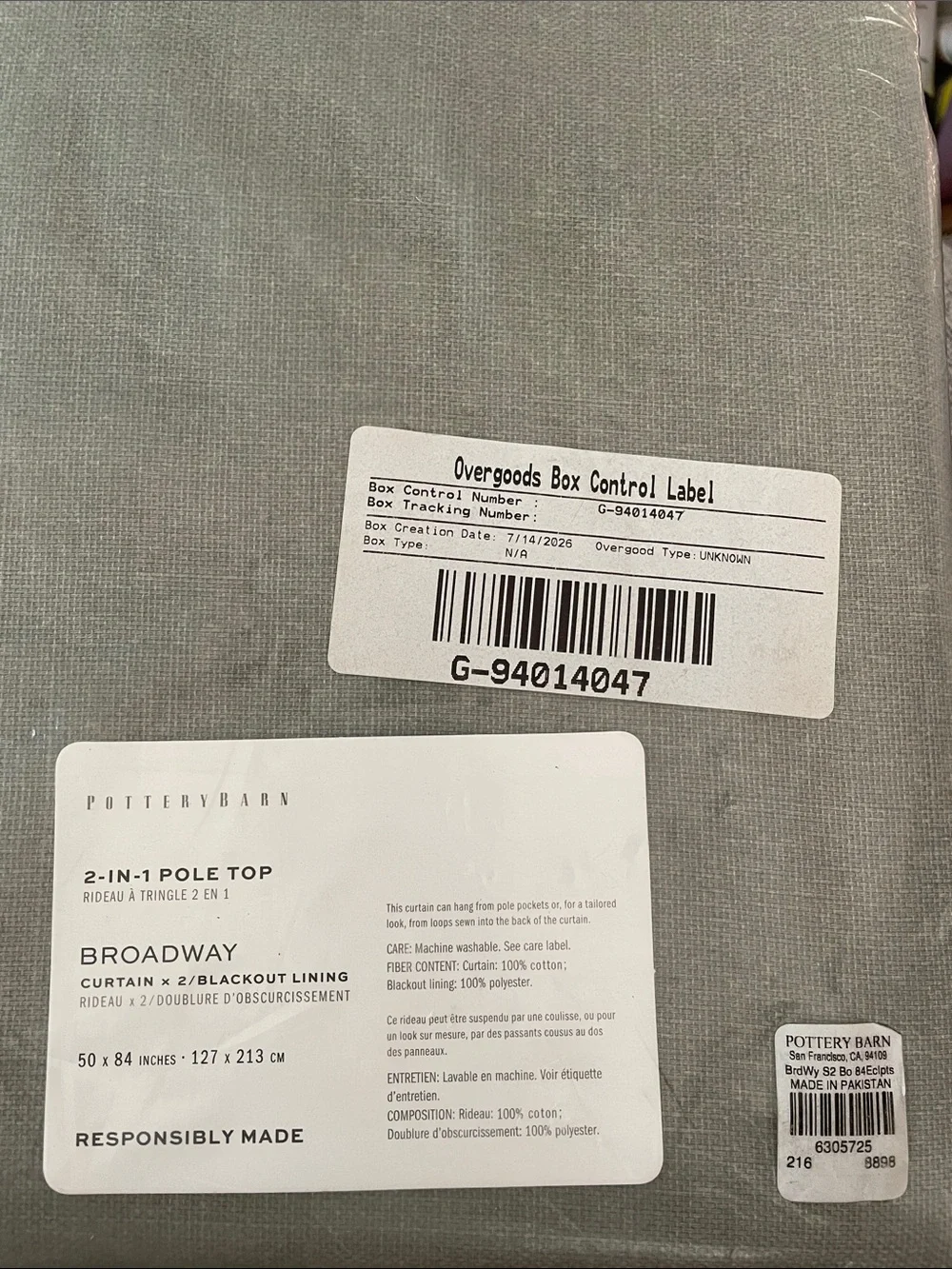 Pottery Barn Broadway Blackout Curtain - Set Of 2 panels in Eucalyptus Green